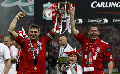 Gerrard and Carra with the League Cup