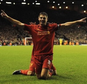 Gerrard celebrates against Fulham